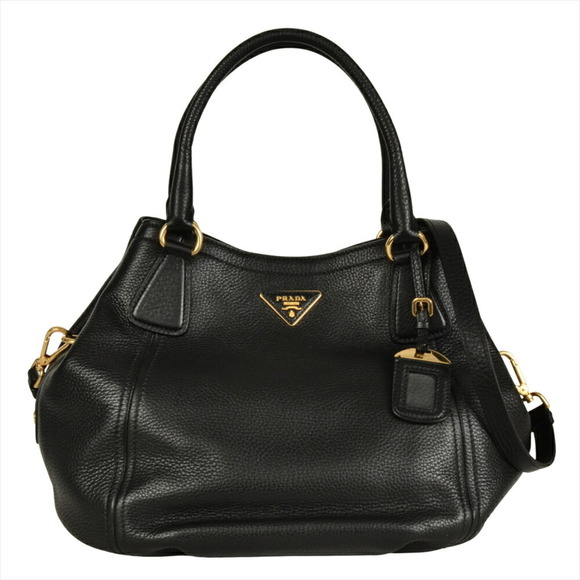 PRADA Tote Bag Leather B2343M Black Vitello Dino Women's - Picture 1 of 7